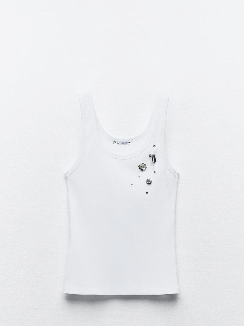 Zara White Tank Top with Crystal Accent